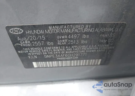 2016 Hyundai Sonata Sport z USA, uszkodzony, nr VIN 5NPE34AF6GH291771